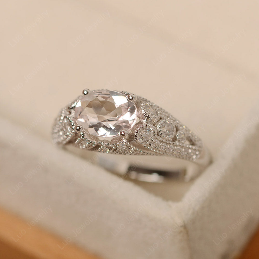 Vintage Horizontal Oval Cut Morganite Ring - LUO Jewelry
