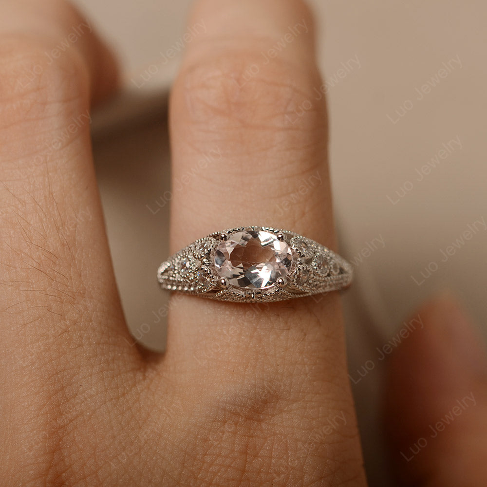 Vintage Horizontal Oval Cut Morganite Ring - LUO Jewelry