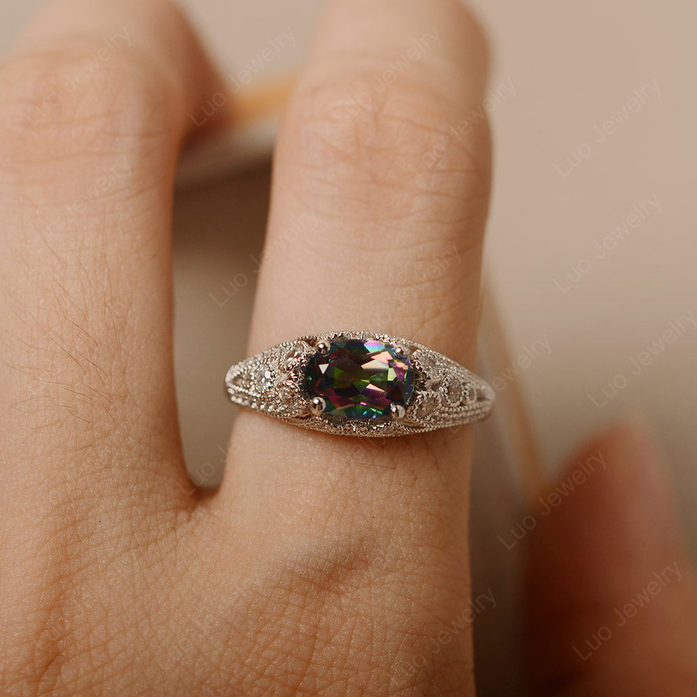 Vintage Horizontal Oval Cut Mystic Topaz Ring - LUO Jewelry