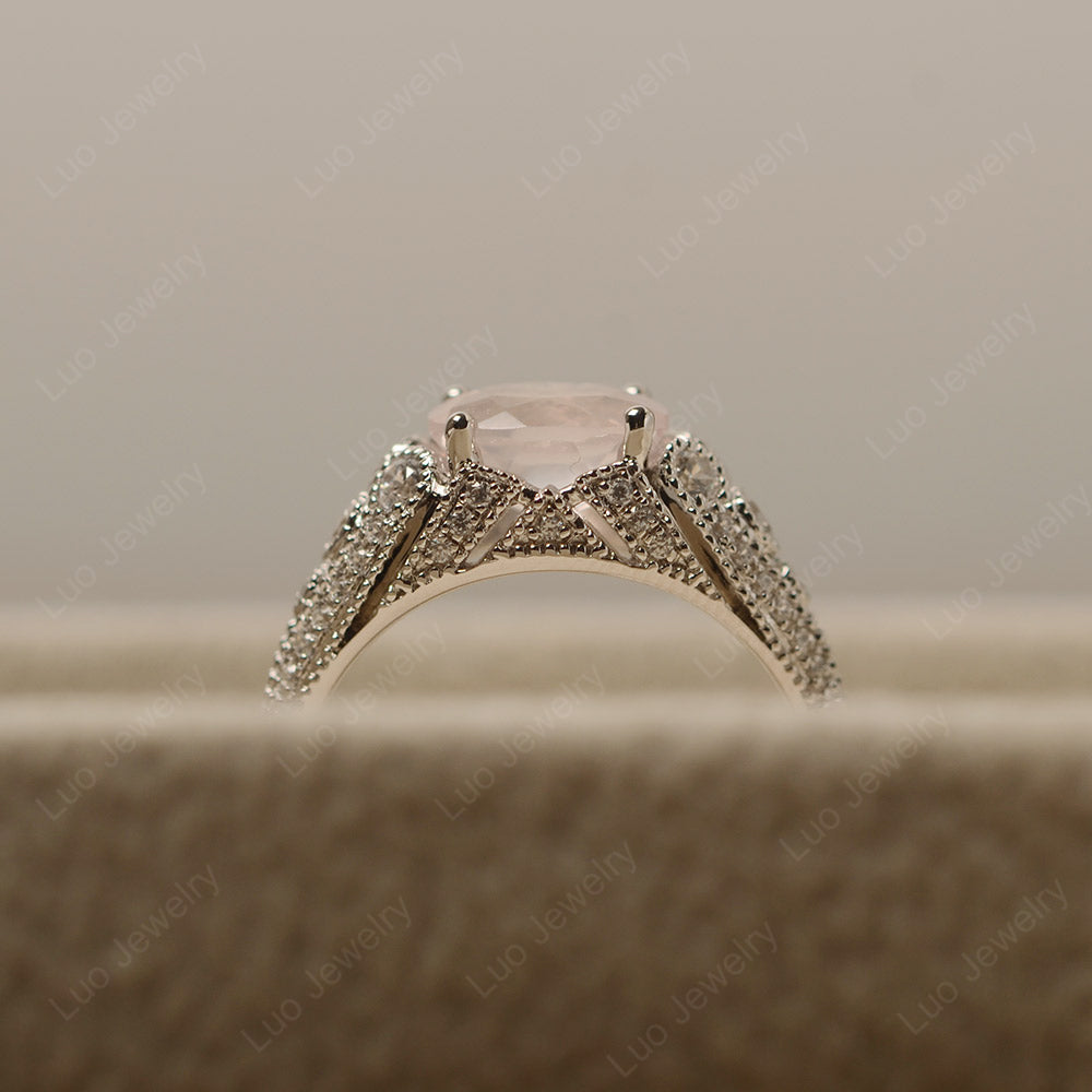 Vintage Horizontal Oval Cut Rose Quartz Ring - LUO Jewelry
