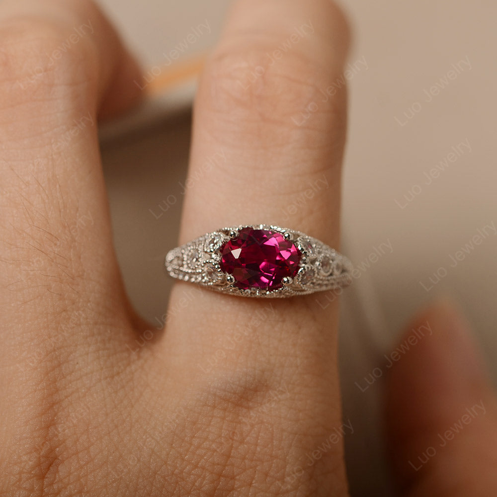 Vintage Horizontal Oval Cut Ruby Ring - LUO Jewelry