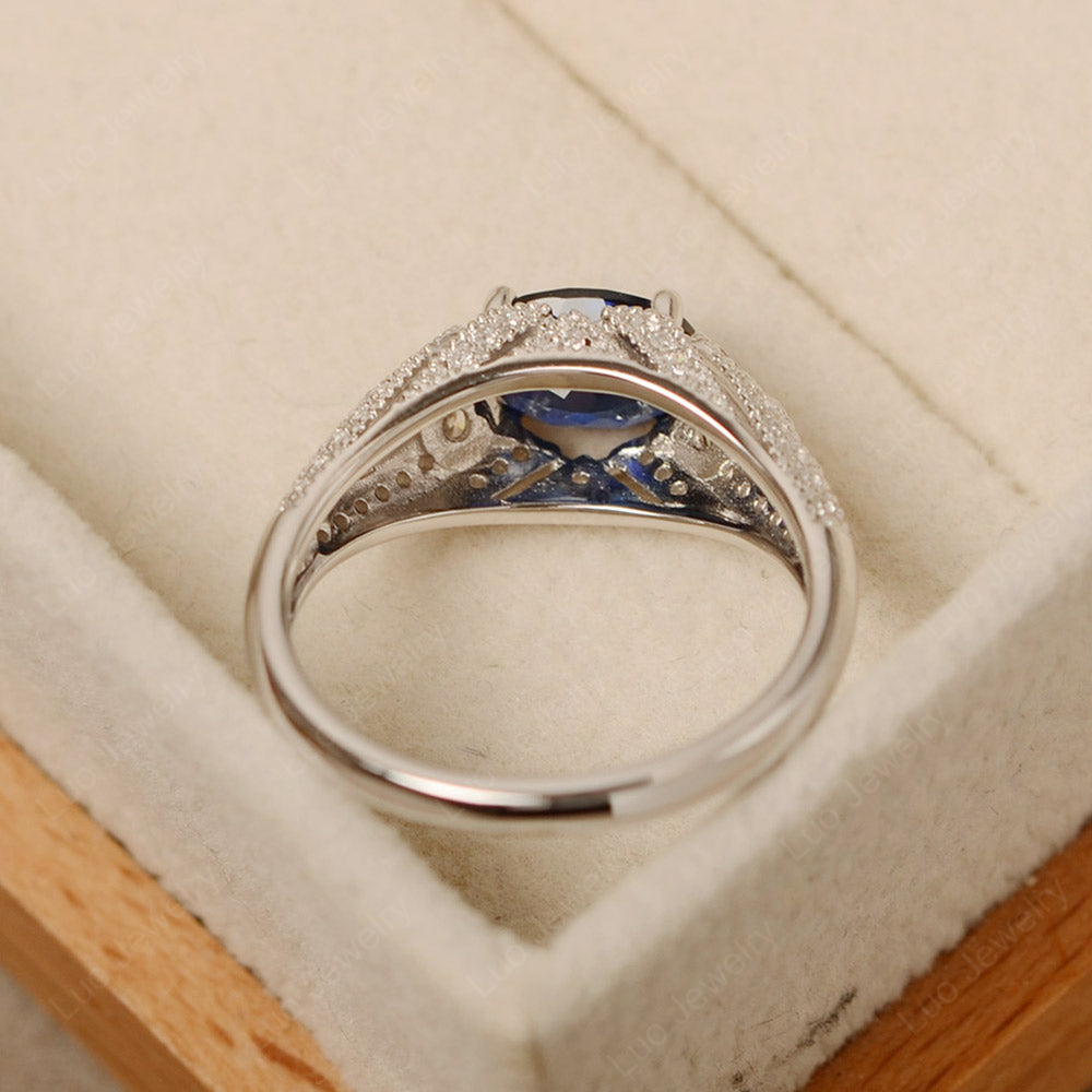 Vintage Horizontal Oval Cut Lab Sapphire Ring - LUO Jewelry