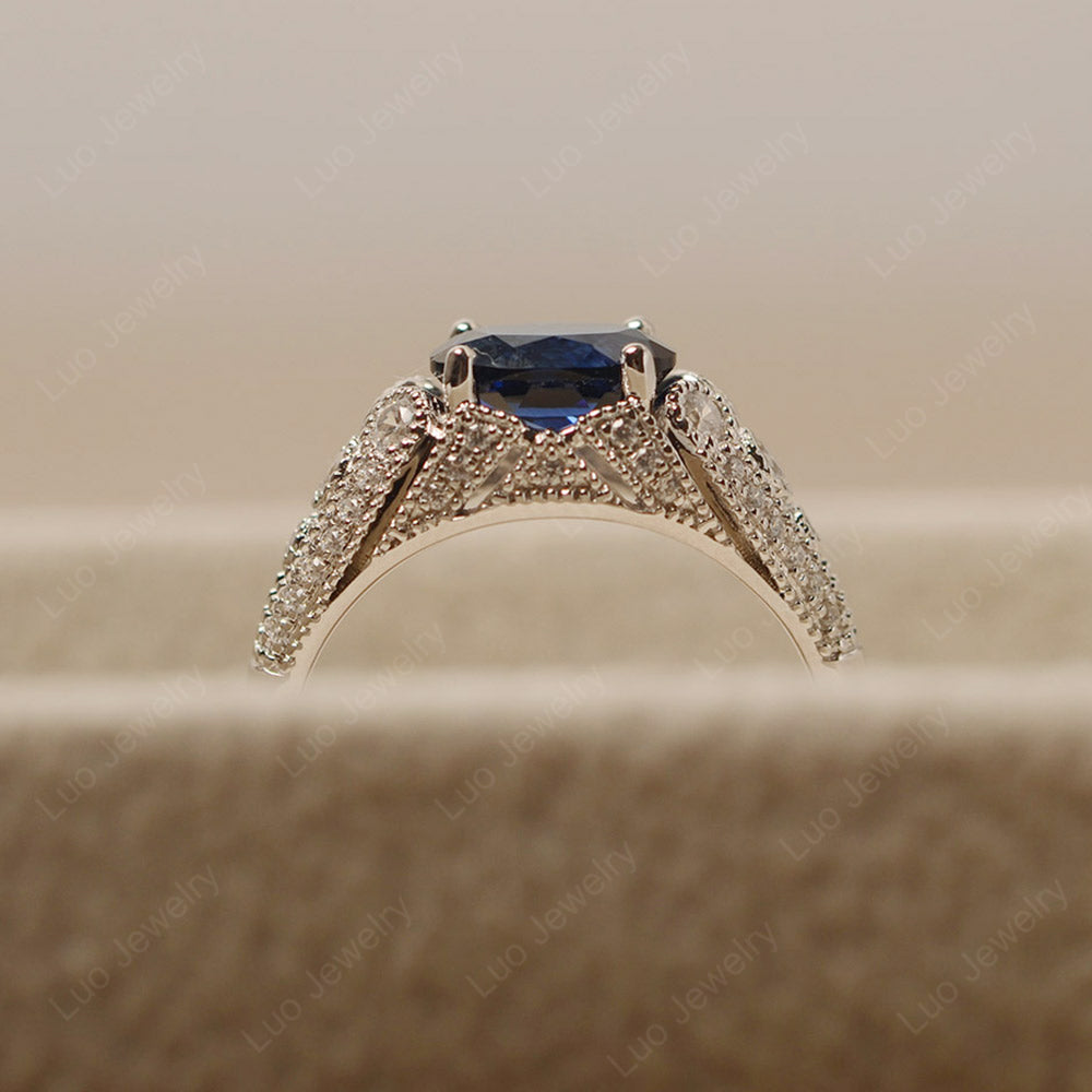 Vintage Horizontal Oval Cut Lab Sapphire Ring - LUO Jewelry