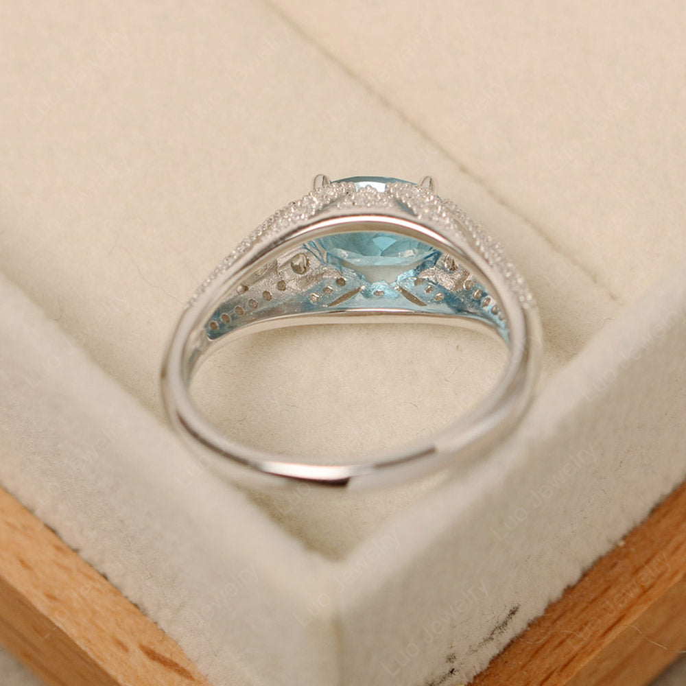 Vintage Horizontal Oval Cut Swiss Blue Topaz Ring - LUO Jewelry