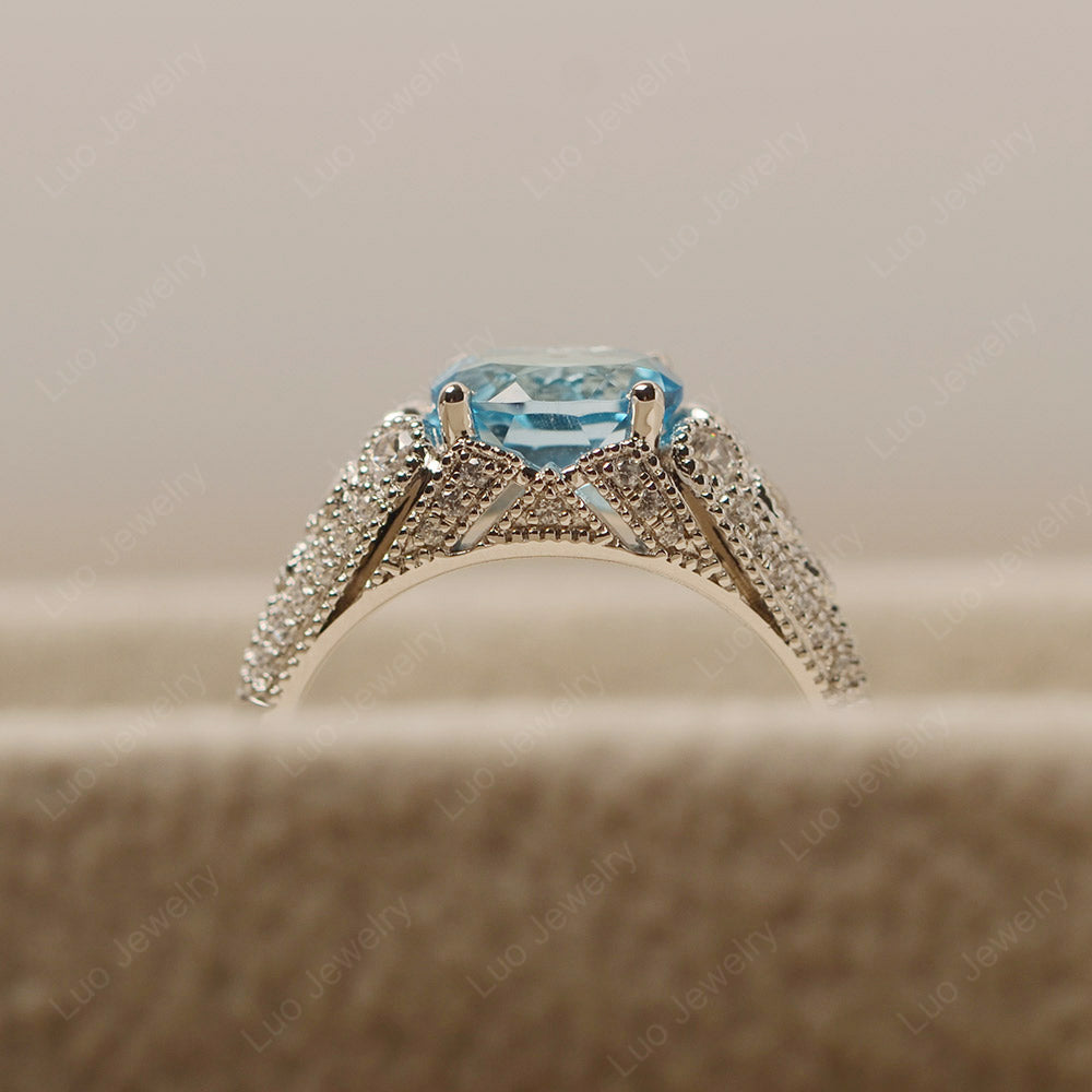 Vintage Horizontal Oval Cut Swiss Blue Topaz Ring - LUO Jewelry