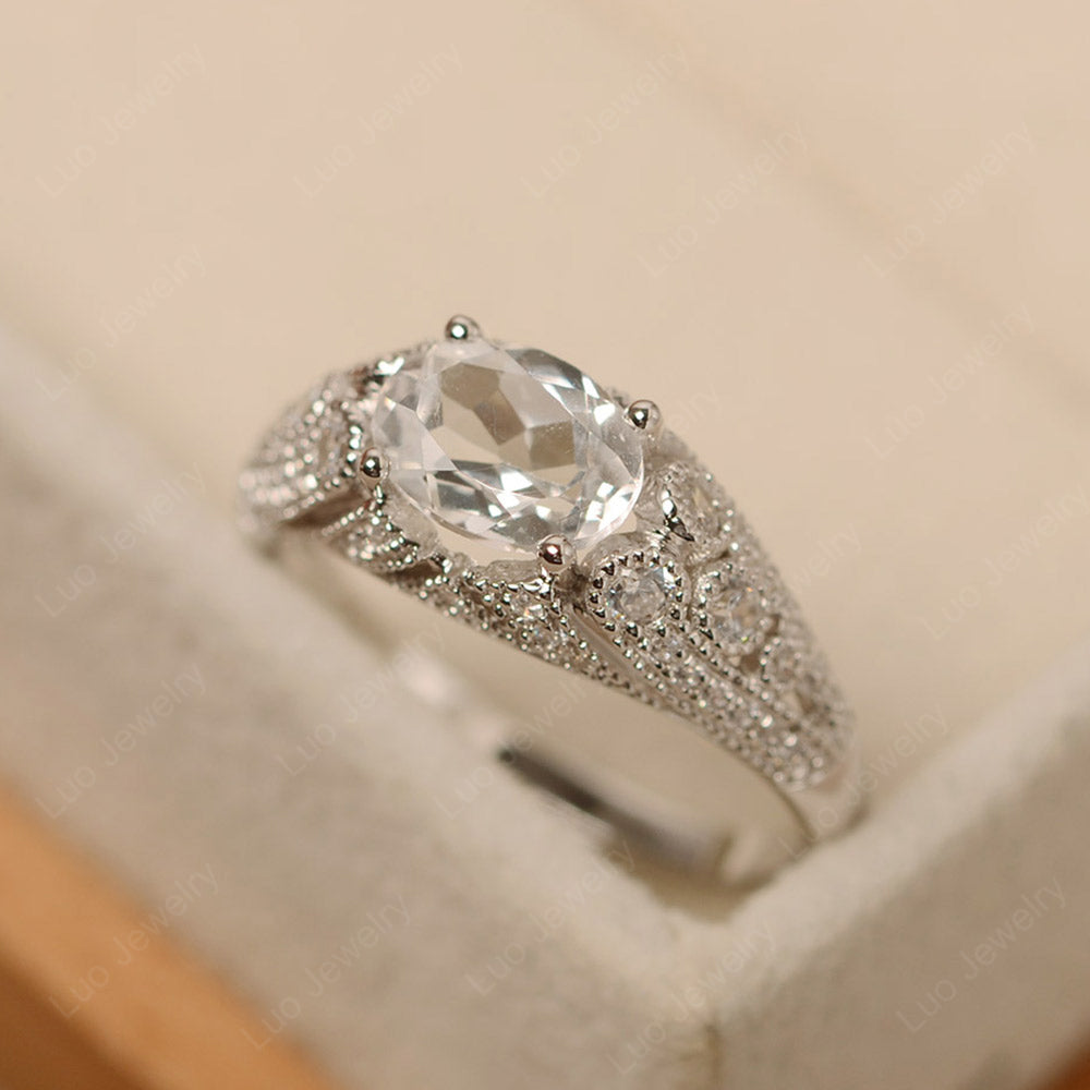 Vintage Horizontal Oval Cut White Topaz Ring - LUO Jewelry
