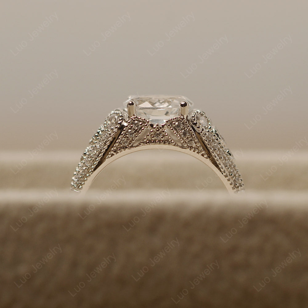 Vintage Horizontal Oval Cut White Topaz Ring - LUO Jewelry