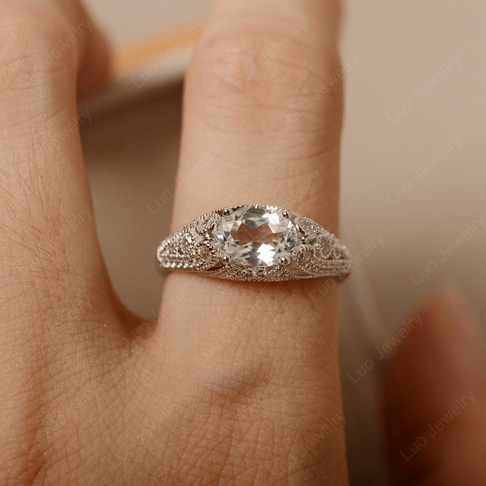 Vintage Horizontal Oval Cut White Topaz Ring - LUO Jewelry