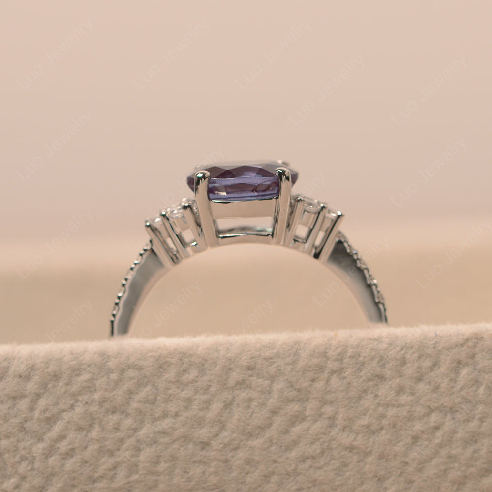 Horizontal Oval Cut Alexandrite Engagement Ring - LUO Jewelry