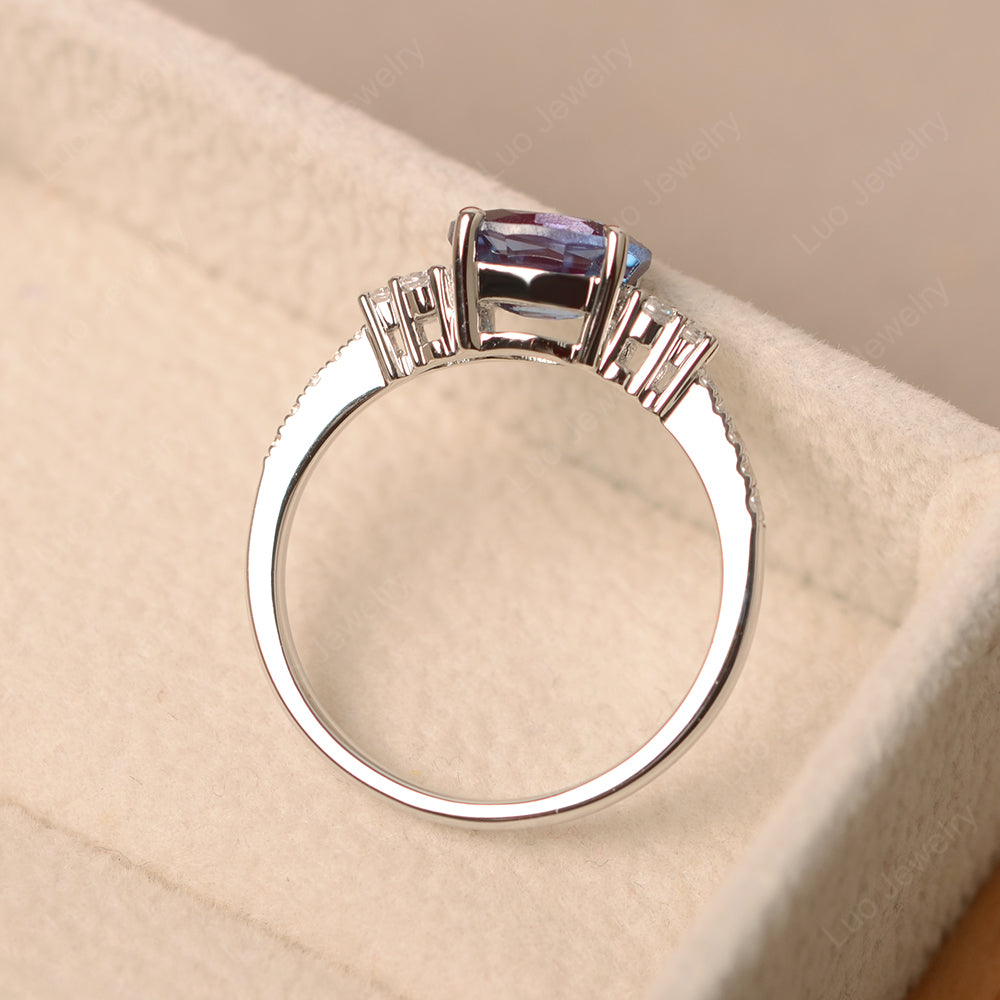 Horizontal Oval Cut Alexandrite Engagement Ring - LUO Jewelry