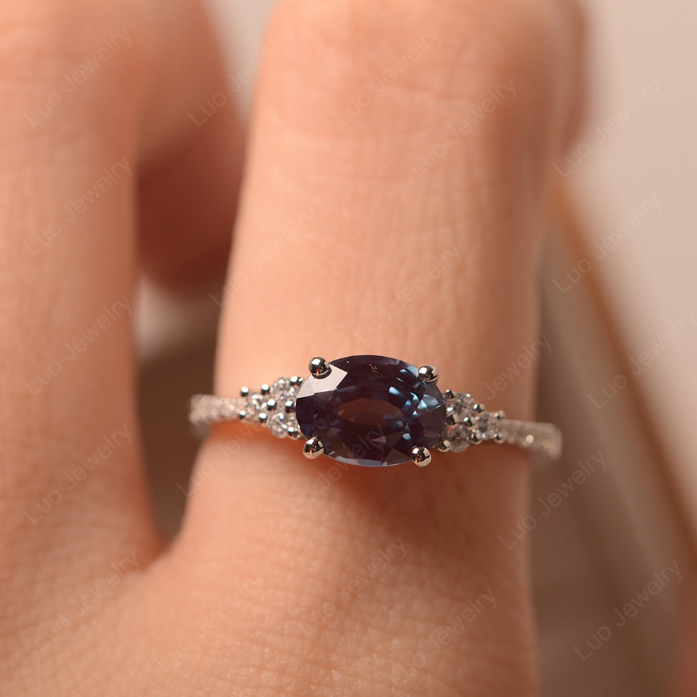 Horizontal Oval Cut Alexandrite Engagement Ring - LUO Jewelry