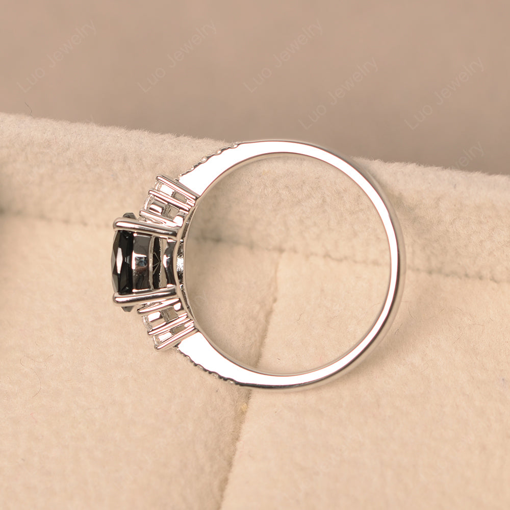 Horizontal Oval Cut Black Spinel Engagement Ring - LUO Jewelry