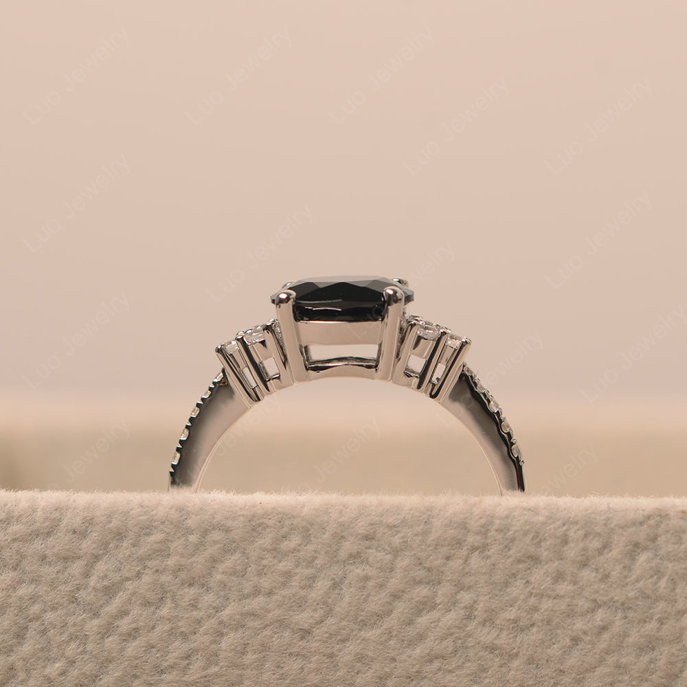 Horizontal Oval Cut Black Spinel Engagement Ring - LUO Jewelry