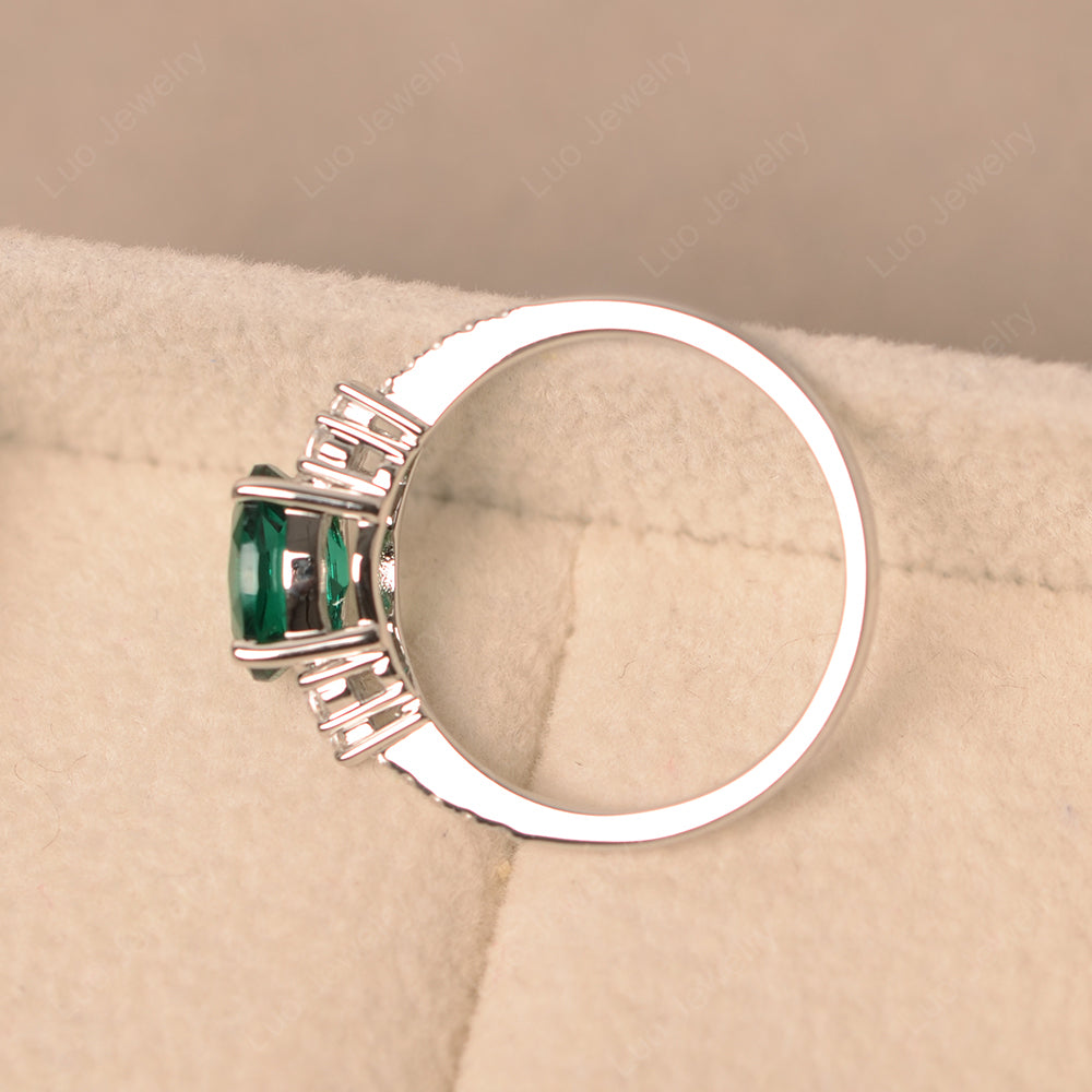 Horizontal Oval Cut Lab Emerald Engagement Ring - LUO Jewelry