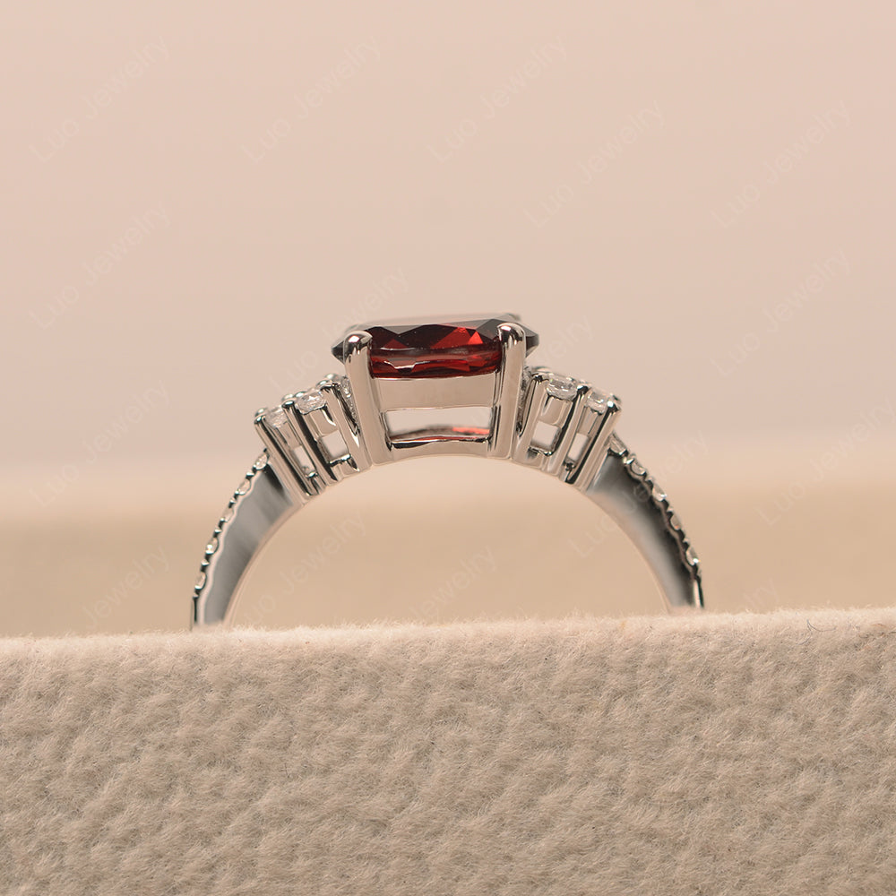 Horizontal Oval Cut Garnet Engagement Ring - LUO Jewelry