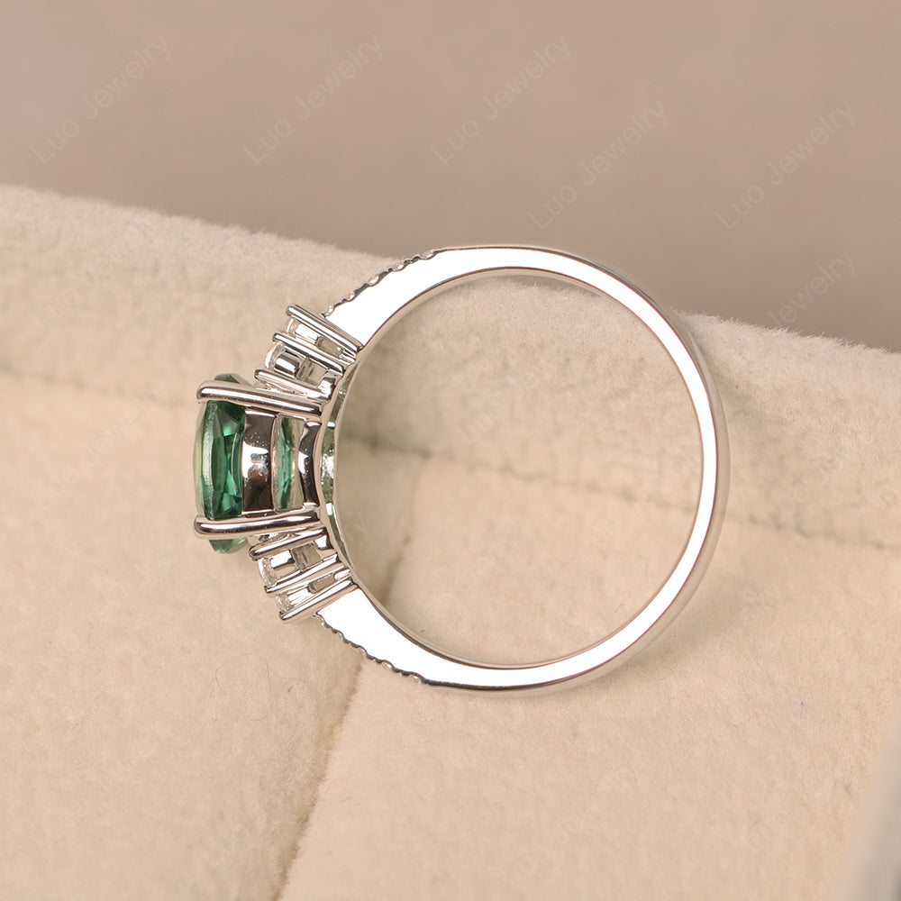 Horizontal Oval Cut Green Sapphire Engagement Ring - LUO Jewelry
