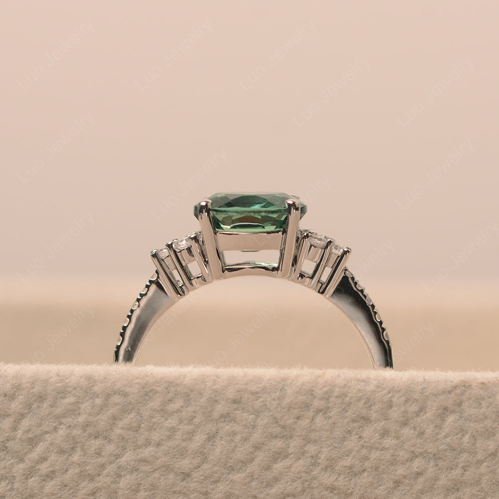 Horizontal Oval Cut Green Sapphire Engagement Ring - LUO Jewelry
