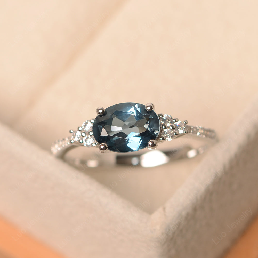 Horizontal Oval Cut London Blue Topaz Engagement Ring - LUO Jewelry