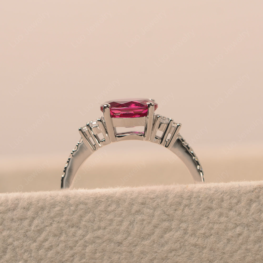 Horizontal Oval Cut Ruby Engagement Ring - LUO Jewelry