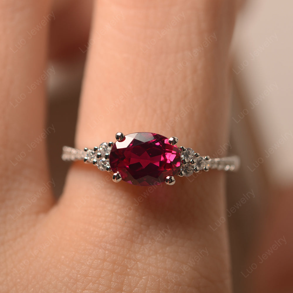 Horizontal Oval Cut Ruby Engagement Ring - LUO Jewelry