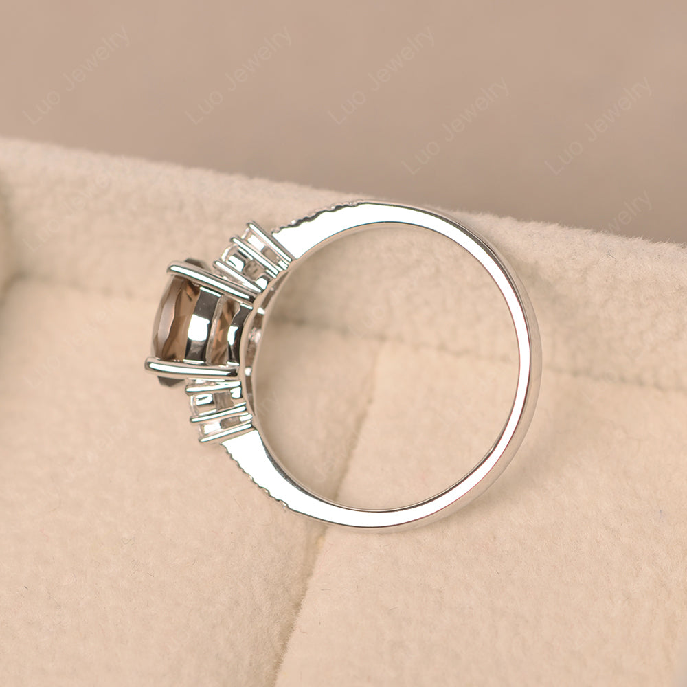 Horizontal Oval Cut Smoky Quartz Engagement Ring - LUO Jewelry