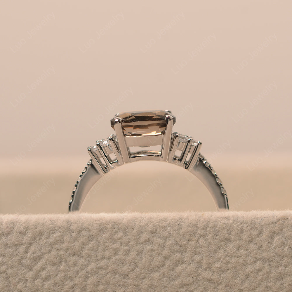 Horizontal Oval Cut Smoky Quartz Engagement Ring - LUO Jewelry