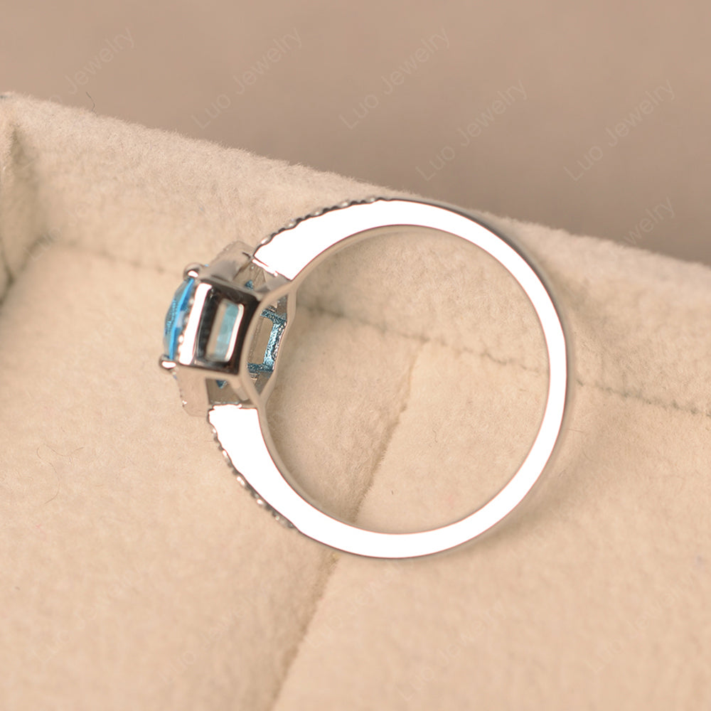 Horizontal Oval Cut Swiss Blue Topaz Engagement Ring - LUO Jewelry