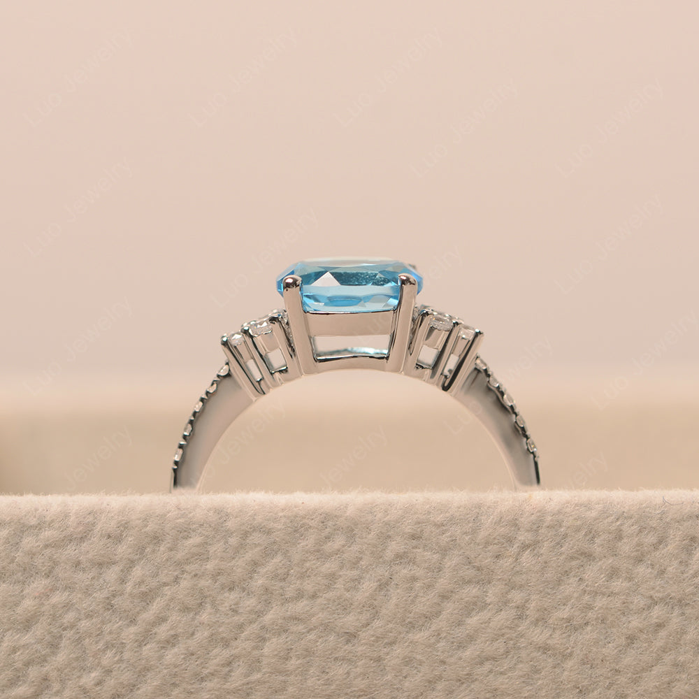 Horizontal Oval Cut Swiss Blue Topaz Engagement Ring - LUO Jewelry