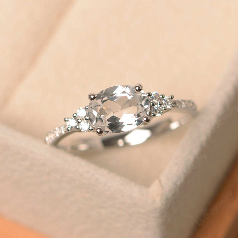 Horizontal Oval Cut White Topaz Engagement Ring - LUO Jewelry