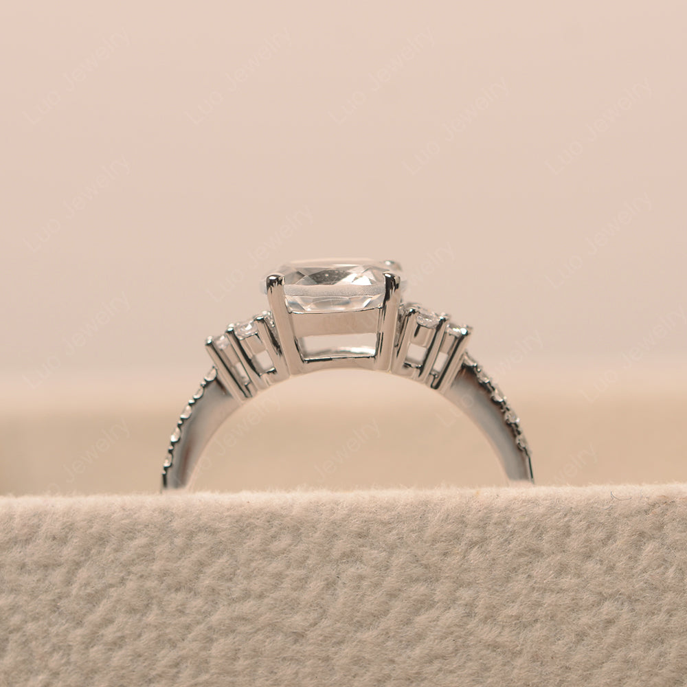 Horizontal Oval Cut White Topaz Engagement Ring - LUO Jewelry