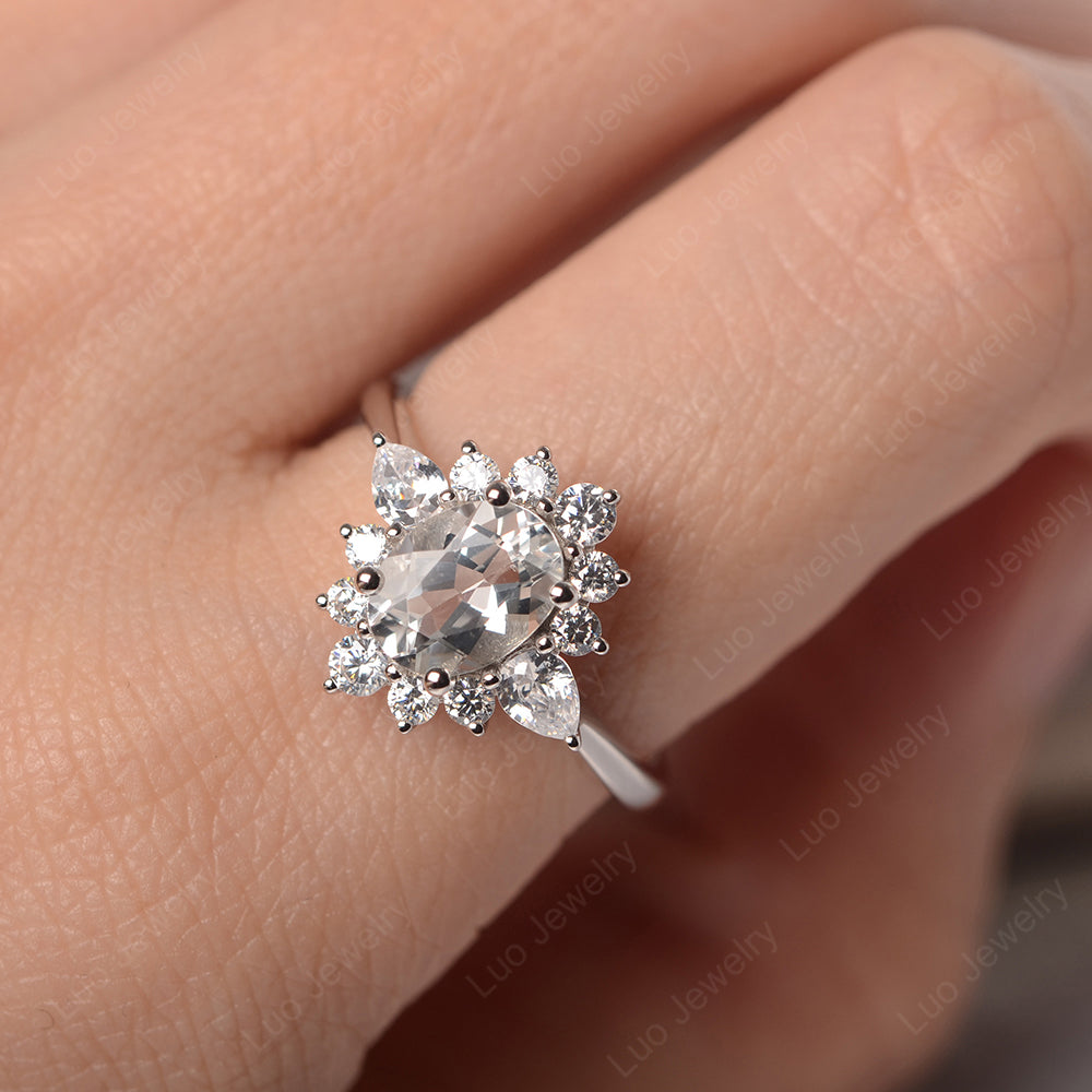 Oval Cut White Topaz Ring With Pear Side Stone - LUO Jewelry