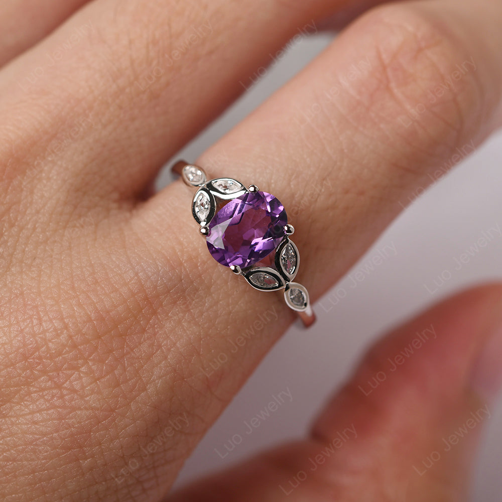 Amethyst Vintage Oval Engagement Rings Silver - LUO Jewelry