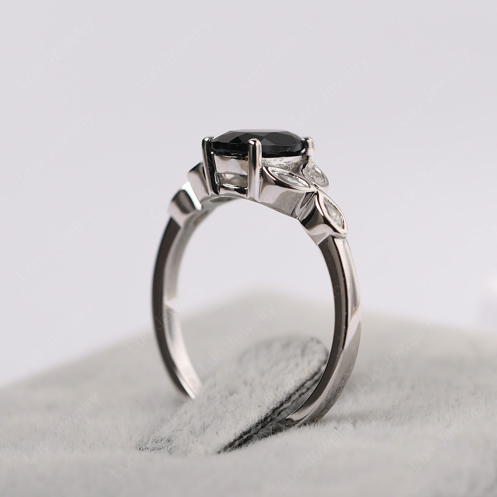 Black Stone Vintage Oval Engagement Rings Silver - LUO Jewelry