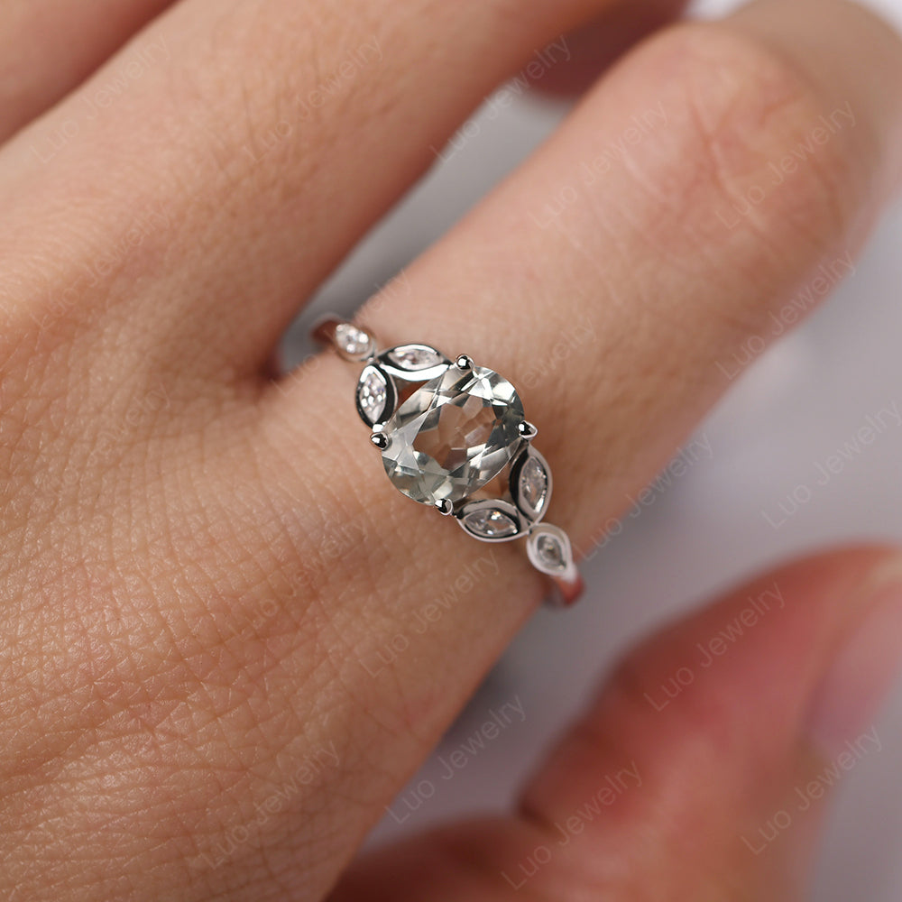 Green Amethyst Vintage Oval Engagement Rings Silver - LUO Jewelry