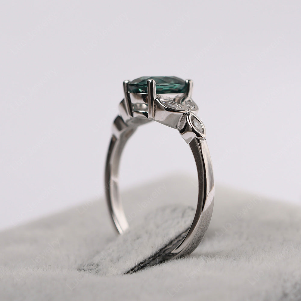 Green Sapphire Vintage Oval Engagement Rings Silver - LUO Jewelry