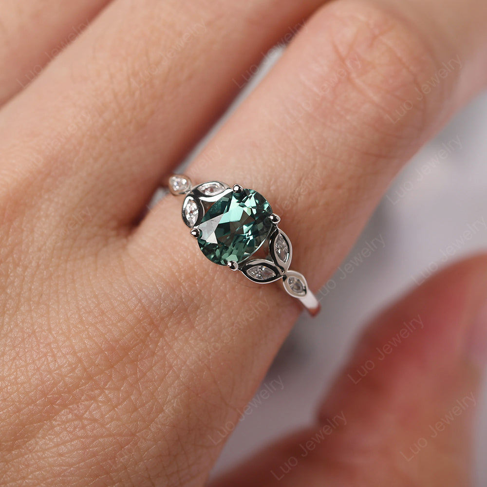 Green Sapphire Vintage Oval Engagement Rings Silver - LUO Jewelry