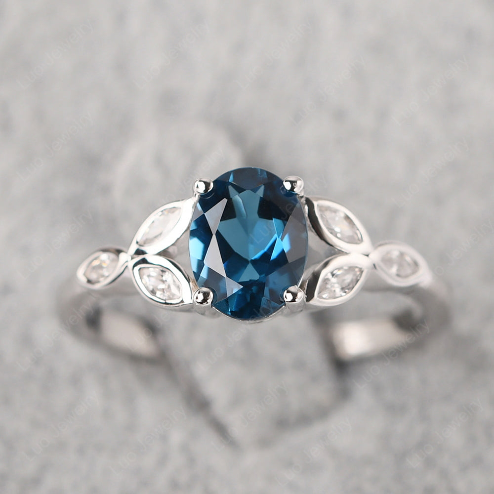 London Blue Topaz Vintage Oval Engagement Rings Silver - LUO Jewelry