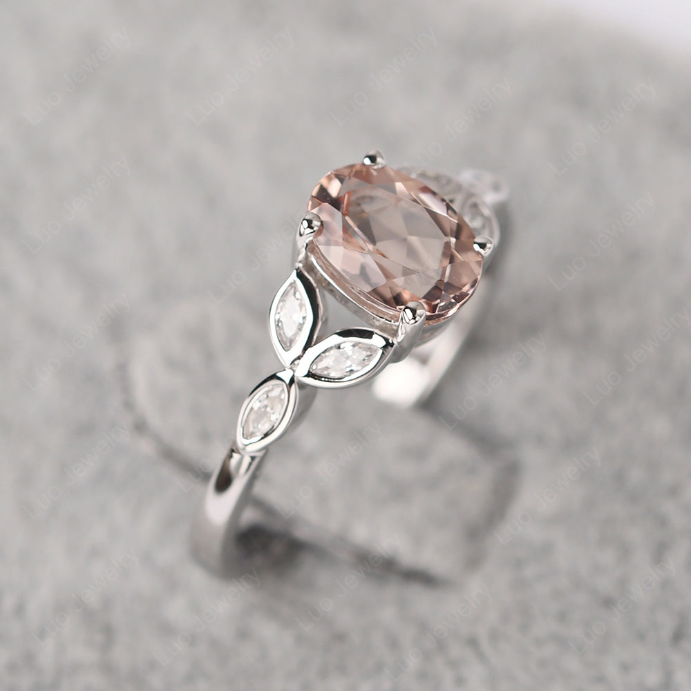 Morganite Vintage Oval Engagement Rings Silver - LUO Jewelry