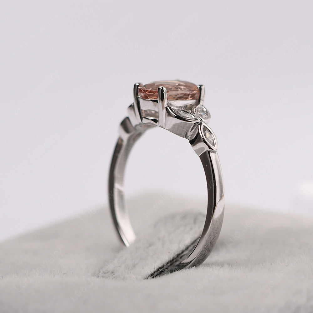Morganite Vintage Oval Engagement Rings Silver - LUO Jewelry