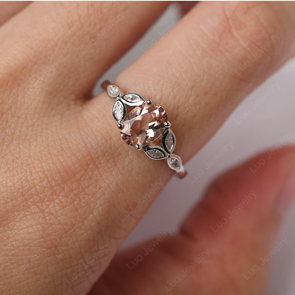 Morganite Vintage Oval Engagement Rings Silver - LUO Jewelry