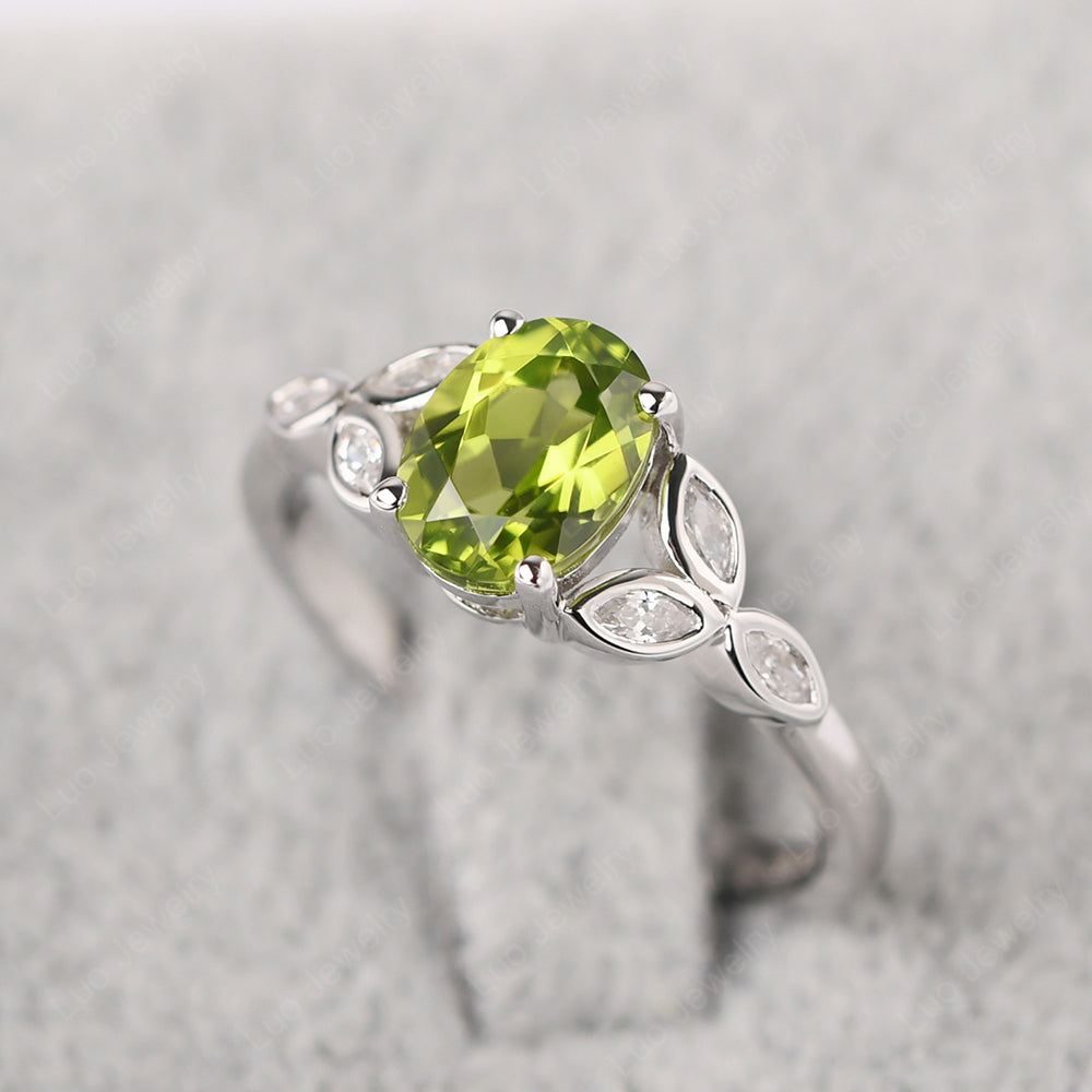 Peridot Vintage Oval Engagement Rings Silver - LUO Jewelry