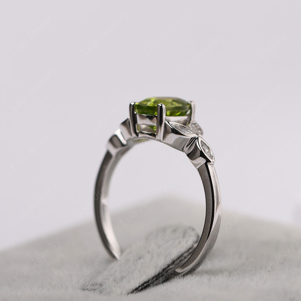 Peridot Vintage Oval Engagement Rings Silver - LUO Jewelry