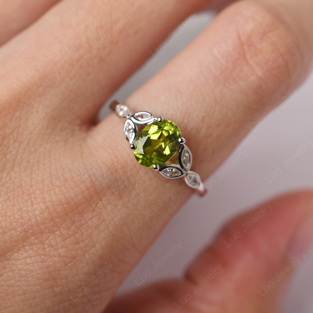 Peridot Vintage Oval Engagement Rings Silver - LUO Jewelry