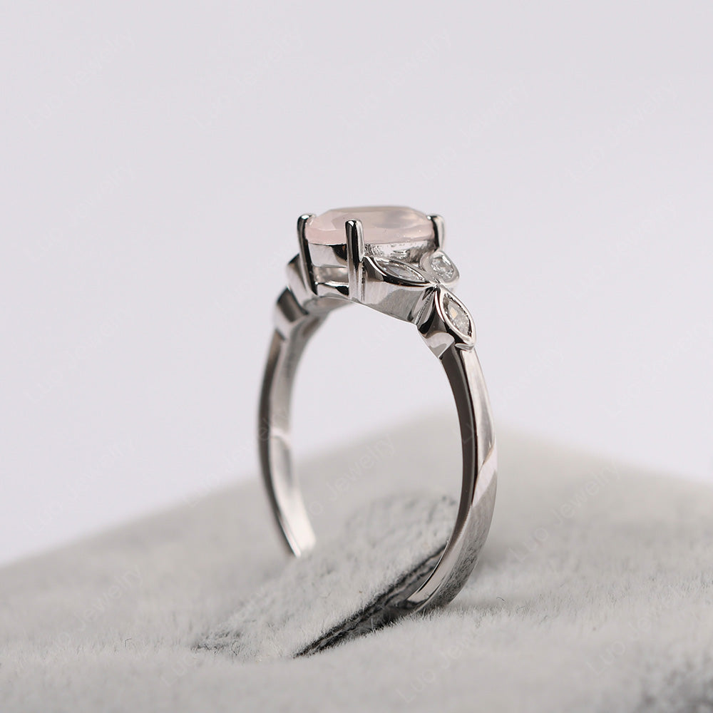 Rose Quartz Vintage Oval Engagement Rings Silver - LUO Jewelry