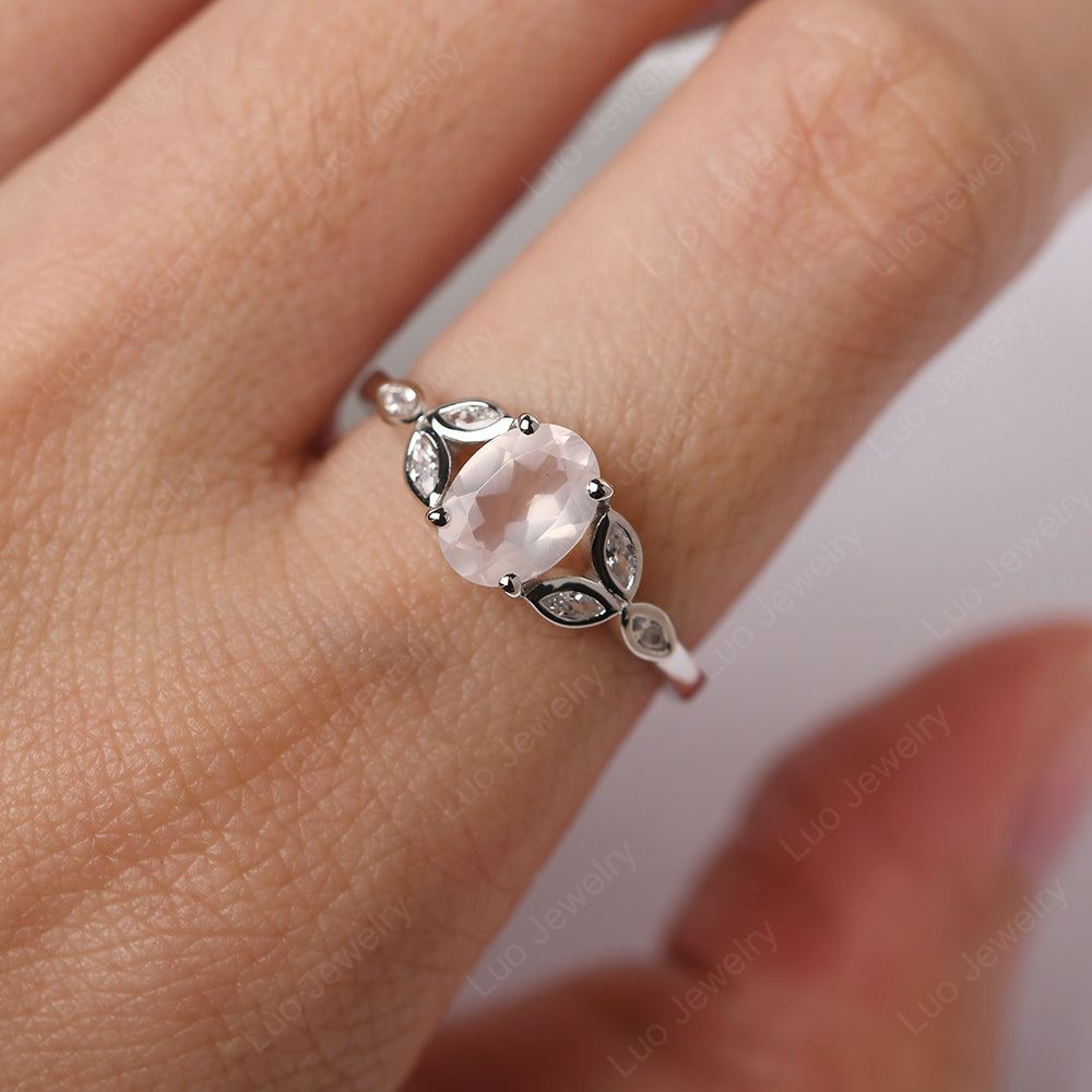 Rose Quartz Vintage Oval Engagement Rings Silver - LUO Jewelry