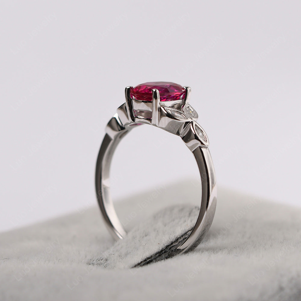 Ruby Vintage Oval Engagement Rings Silver - LUO Jewelry