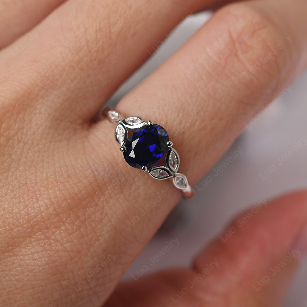 Lab Sapphire Vintage Oval Engagement Rings Silver - LUO Jewelry