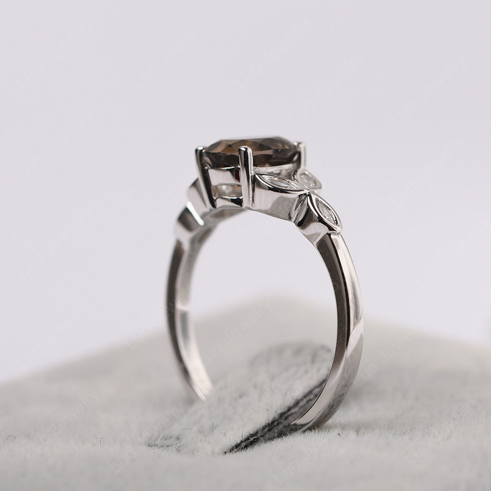 Smoky Quartz Vintage Oval Engagement Rings Silver - LUO Jewelry