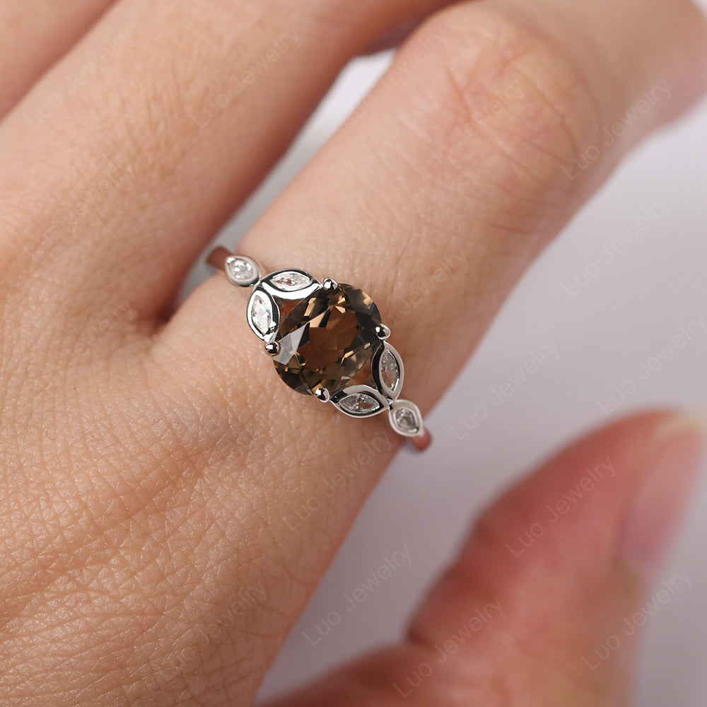 Smoky Quartz Vintage Oval Engagement Rings Silver - LUO Jewelry