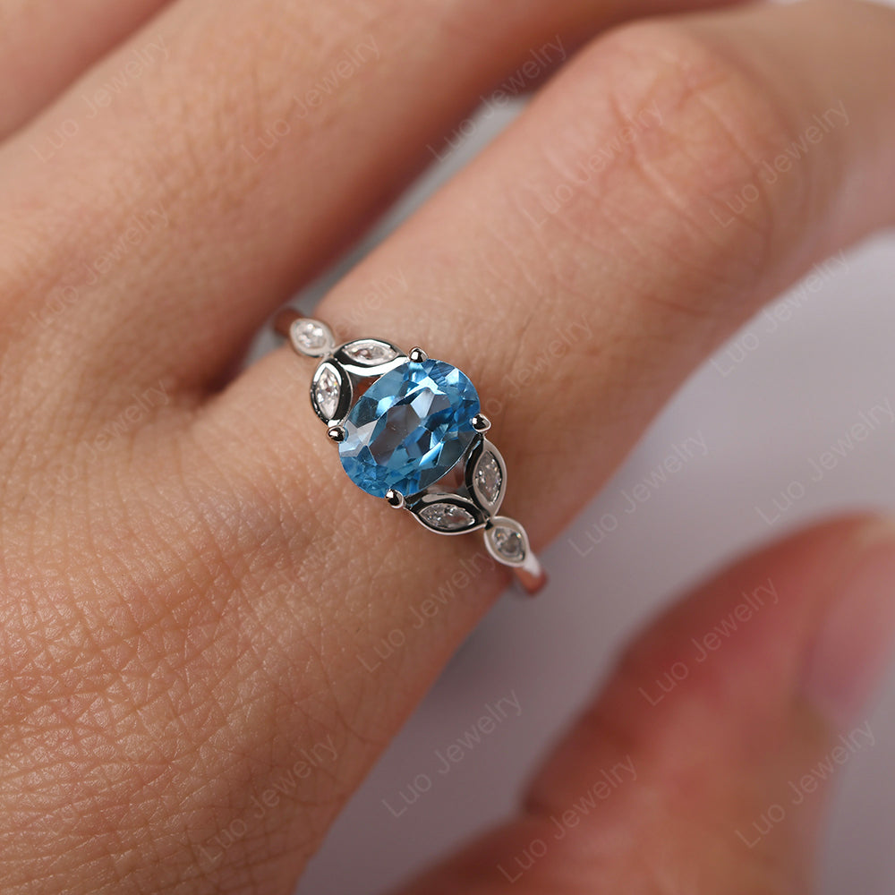 Swiss Blue Topaz Vintage Oval Engagement Rings Silver - LUO Jewelry